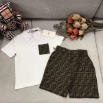 fendi polo shirt+embroidered matte denim shorts
