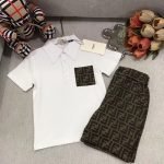 fendi polo shirt+embroidered matte denim shorts