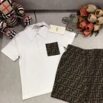 fendi polo shirt+embroidered matte denim shorts