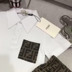 fendi polo shirt+embroidered matte denim shorts
