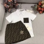 fendi polo shirt+embroidered matte denim skirt