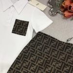 fendi polo shirt+embroidered matte denim skirt