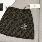 fendi polo shirt+embroidered matte denim skirt