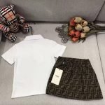 fendi polo shirt+embroidered matte denim skirt