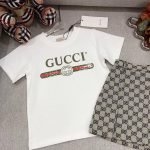gucci cotton short sleeve tshirt+embroidered denim half skirt