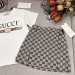 gucci cotton short sleeve tshirt+embroidered denim half skirt