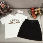 gucci cotton short sleeve tshirt+embroidered denim half skirt
