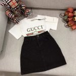 gucci cotton short sleeve tshirt+embroidered denim half skirt
