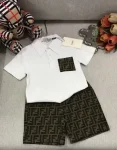 Fendi polo shirt+embroidered matte denim shorts