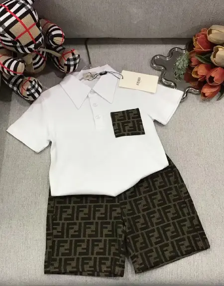 Fendi polo shirt+embroidered matte denim shorts