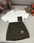 fendi polo shirt+embroidered matte denim skirt