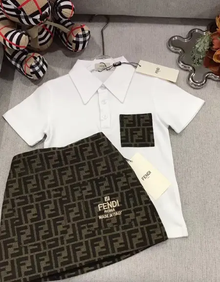 Fendi polo shirt+embroidered matte denim skirt