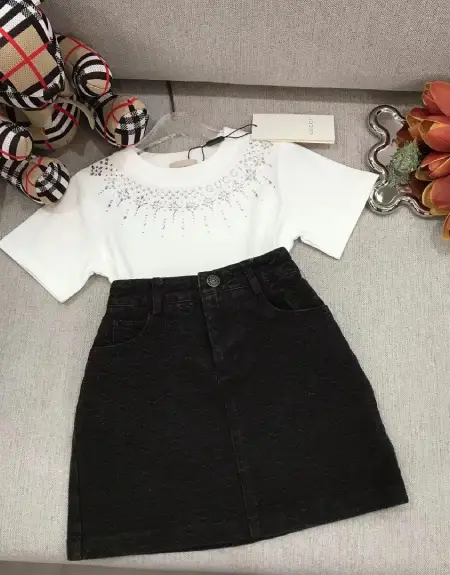 Gucci short sleeve+jacquard denim half skirt set