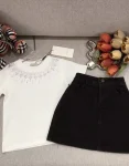 gucci short sleeve+jacquard denim half skirt set (1)
